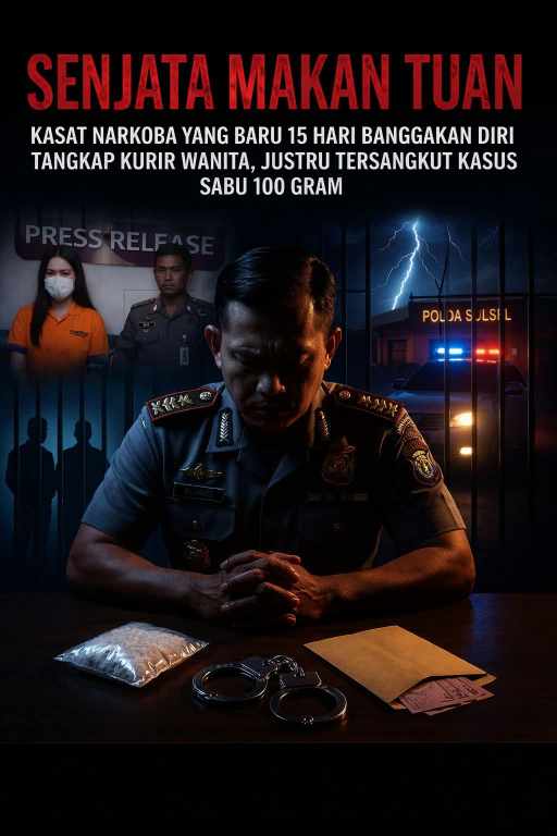 KASUS SABU 100 GRAM: KASAT NARKOBA TORAJA UTARA TERJERAT 15 HARI SETELAH TANGKAP KURIR