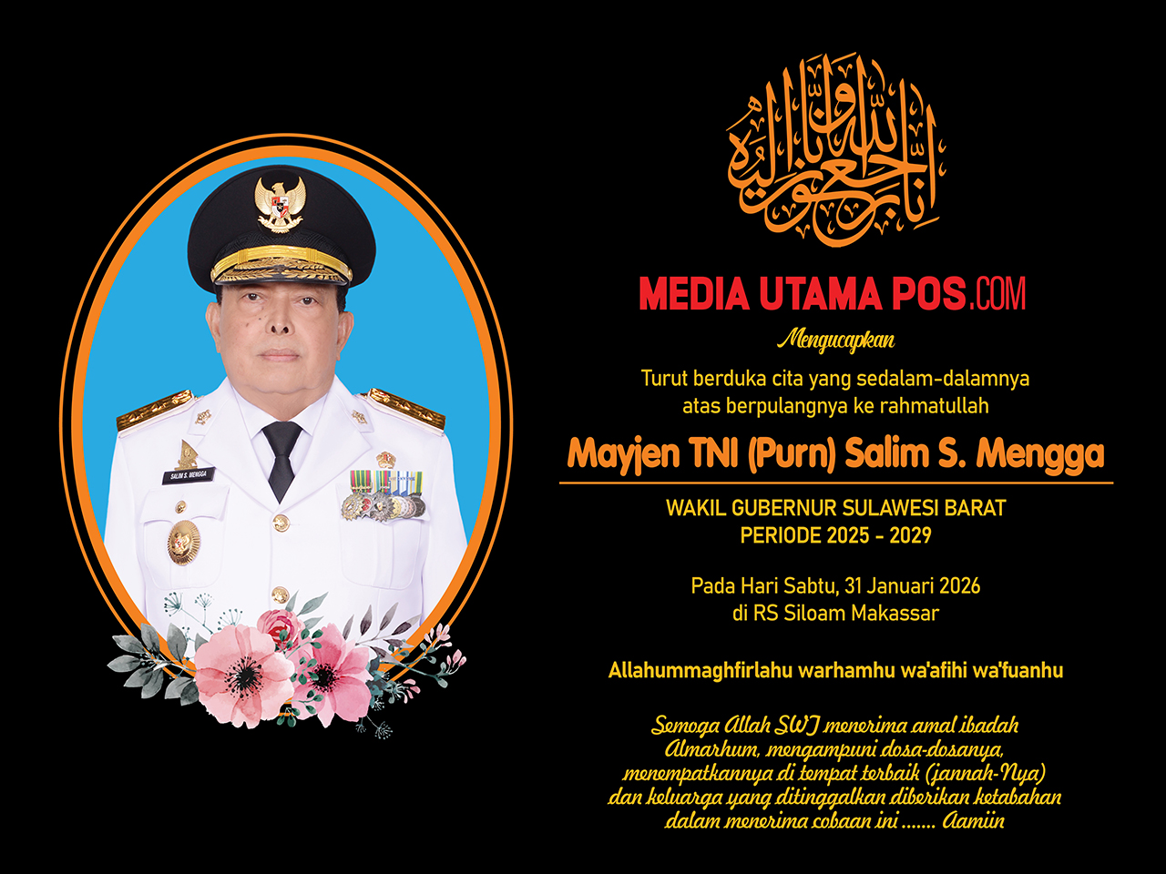 Wakil Gubernur Salim S. Mengga Wafat : Pemprov Sulbar Sampaikan Belasungkawa 310126-Salim_S_Mengga_-_Dukacita.jpg